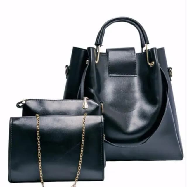 3 Pcs Women's PU Leather Plain Shoulder Bag