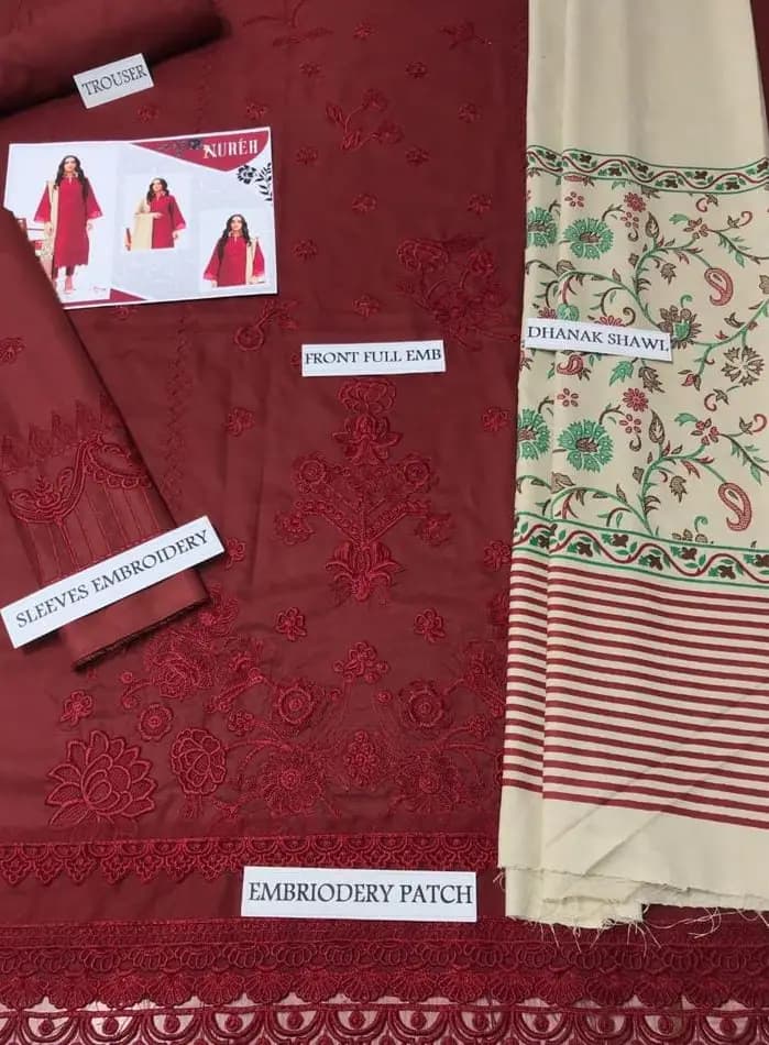3pc women unstitched dhanak embroided suit