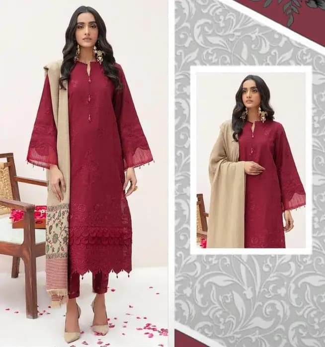 3pc women unstitched dhanak embroided suit