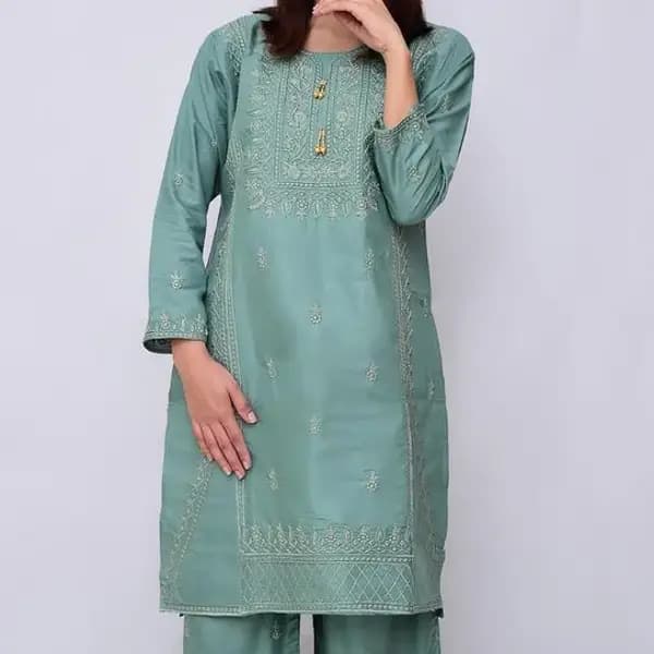 2 pcs linen stitched Embroided suit