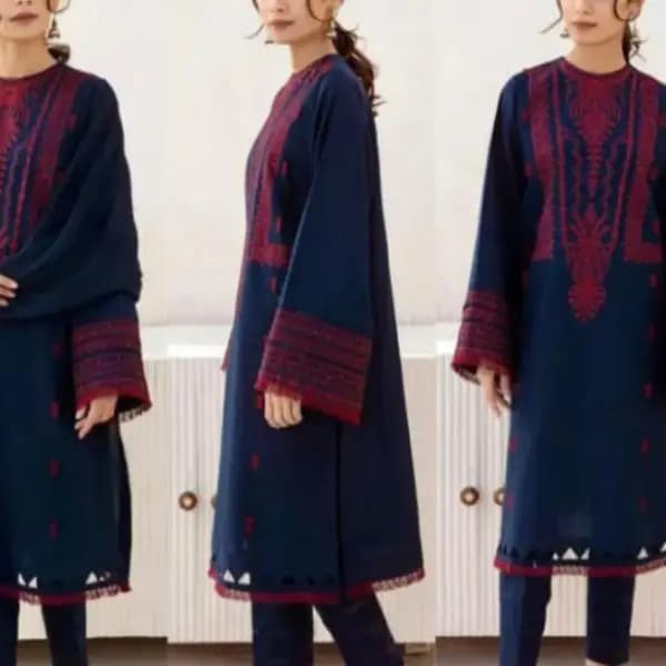 3 Pcs Women's Unstiched Dhanak Embroidered Suit