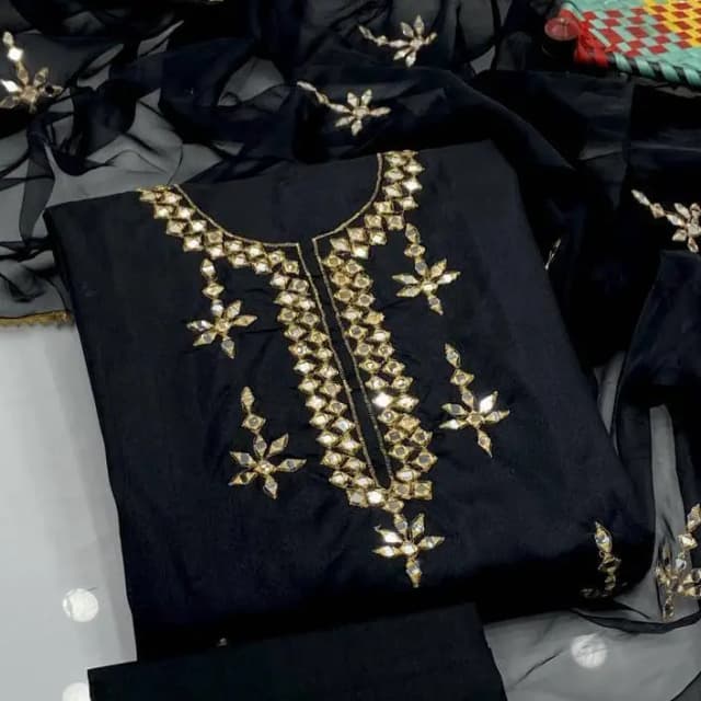 3 Pcs Women's Unstiched Katan Silk Embroidered Suit